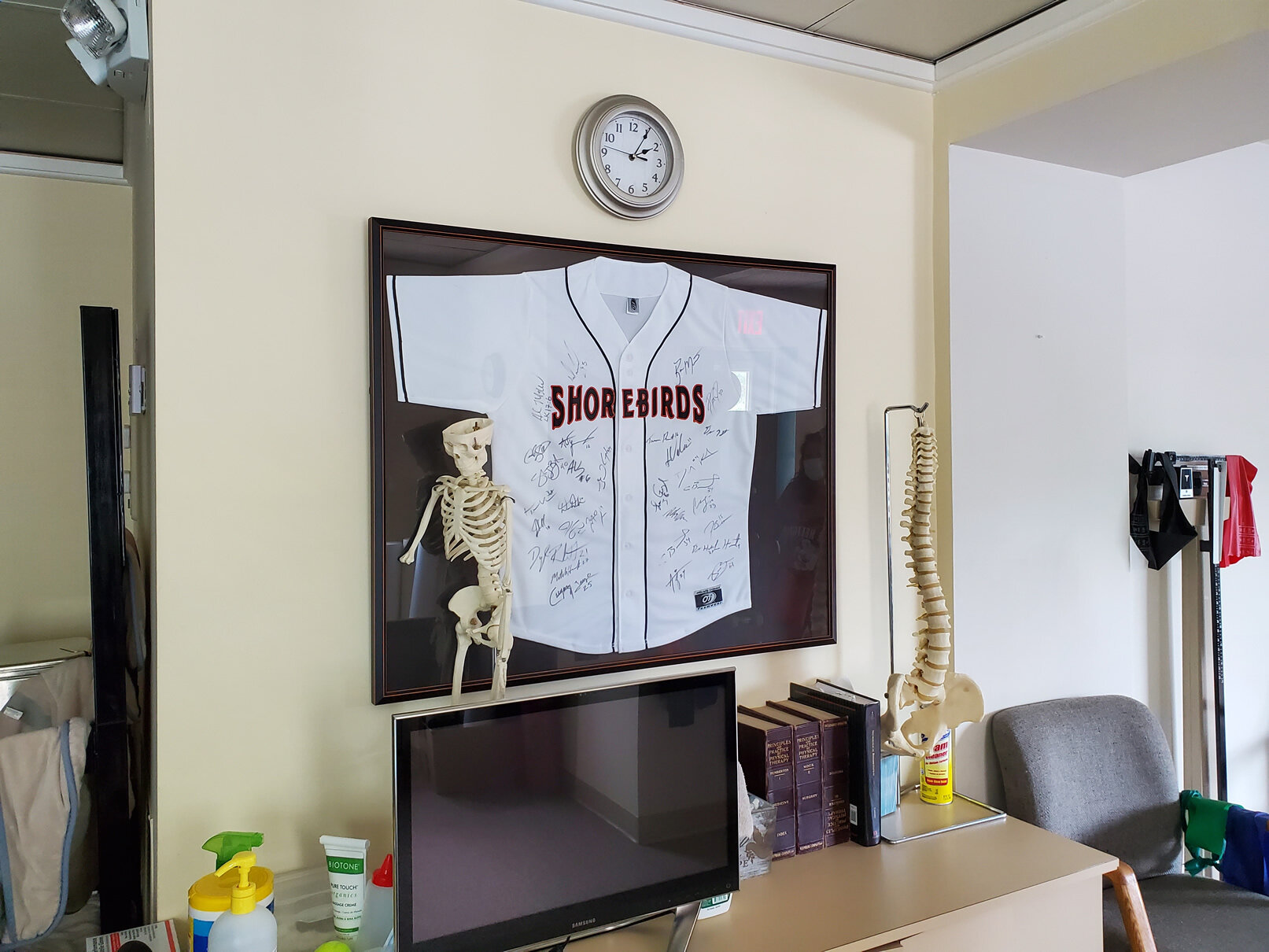 Delmarva Shorebirds autographed jersey on display at Spine & Sport Annapolis